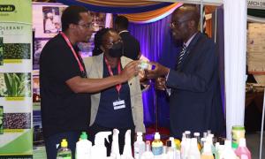 KIRDI Director-General Dr-Ing. Calvin Onyango talking to visitors during the Expo
